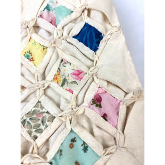 Vintage Handmade Quilted Tote Bag with Cathedral Stitch Patchwork MCM - Picture 4 of 12